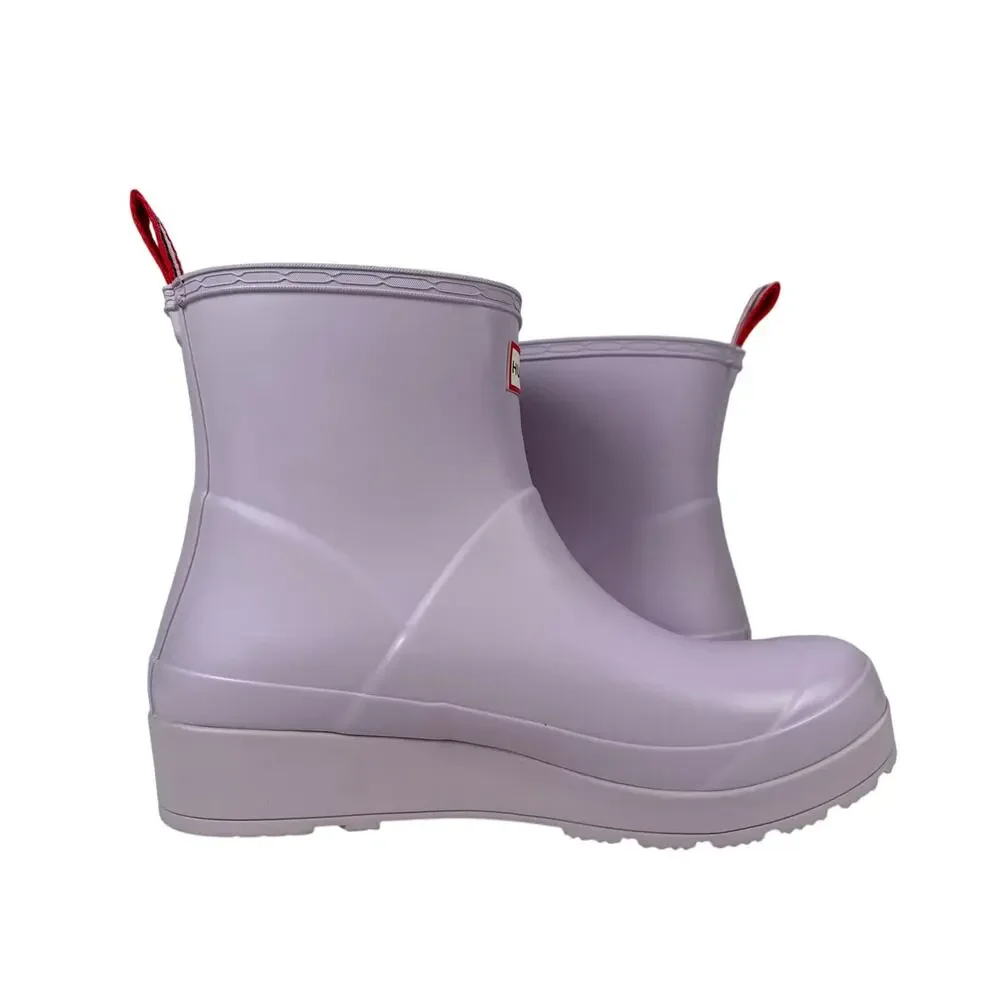 Hunter Play Short Rain Boots Womens 9 Black‎ WP Rubber Tempered Mauve Purple